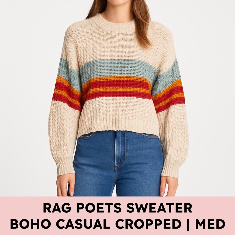 Rag Poets Cream Multicolor Striped Sweater